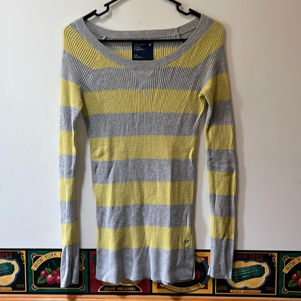 American Eagle Outfitters Gray and Yellow Striped Sweater